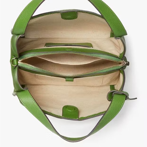 KATE SPADE Knott Palm Canvas Medium Crossbody Tote Tropical Green Leather NWT - Picture 4 of 11